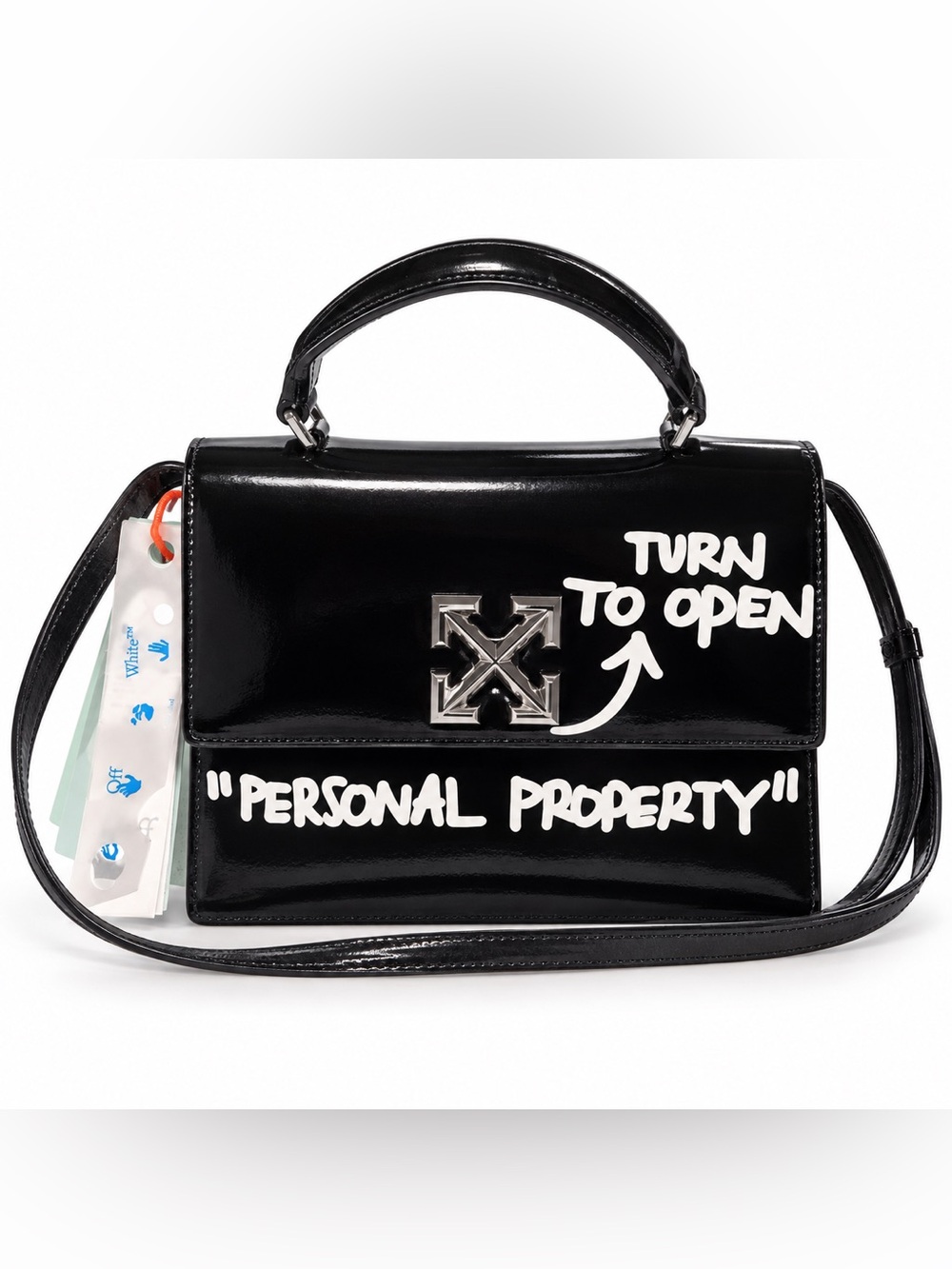 Off-White Jitney Personal Property Black Leather Top Handle Crossbody Bag